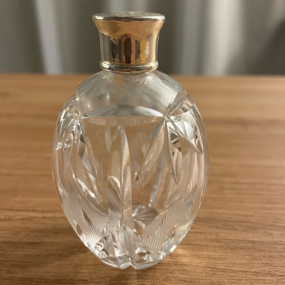 Antique Silver Capped Cut Crystal Flask Perfume Bottle